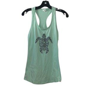Mint Green Racerback Tank Top With Tribal Turtle Print